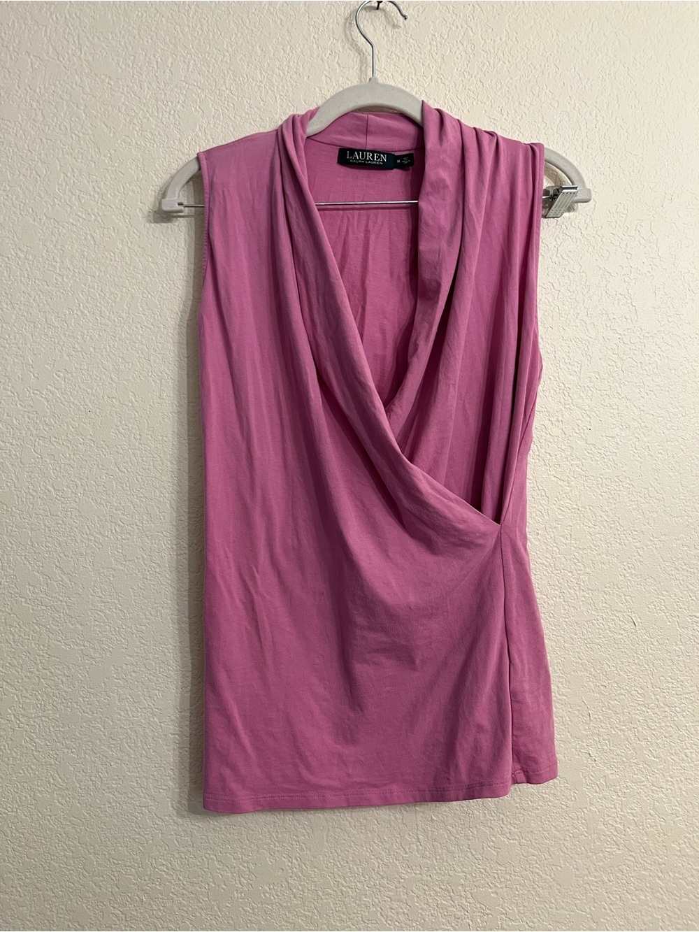 Y2k Ralph Lauren Pink Draped Cowl Neck Sleeveless Top
